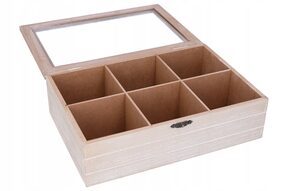 Pudełko na herbatę 6 przegród skrzynka drewniana organizer herbaciarka