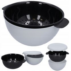 Cedzak durszlak miska z sitkiem z przykrywką komplet 2w1 szary ?23 cm