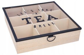 Pudełko na herbatę 24,5 cm 9 przegródek organizer skrzynka herbaciarka