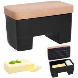 Czarna MASELNICZKA INTELIGENTNA pokrywa drewno czarny pojemnik na masło