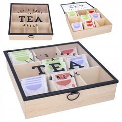 Pudełko na herbatę 24,5 cm 9 przegródek organizer skrzynka herbaciarka
