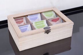 Pudełko na herbatę 6 przegród skrzynka drewniana organizer herbaciarka