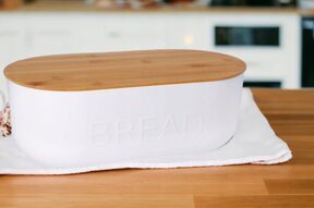Biały CHLEBAK pojemnik na chleb pieczywo bułki deska bambusowa 35x19x12 cm
