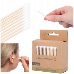 PATYCZKI DO USZU bambusowe z bawełną kosmetyczne drewniane 200 szt.