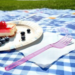 Widelce plastikowe wielorazowe 25 sztuk różowe deserowe na urodziny