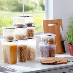 ZESTAW POJEMNIKÓW NA ŻYWNOŚĆ x8 szczelne organizery do szafek z naklejkami