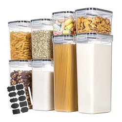 ZESTAW POJEMNIKÓW NA ŻYWNOŚĆ x8 szczelne organizery do szafek z naklejkami