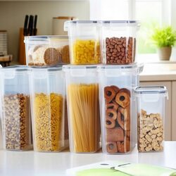 ZESTAW POJEMNIKÓW NA ŻYWNOŚĆ x8 szczelne organizery do szafek z naklejkami