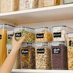ZESTAW POJEMNIKÓW NA ŻYWNOŚĆ x8 szczelne organizery do szafek z naklejkami