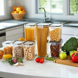 ZESTAW POJEMNIKÓW NA ŻYWNOŚĆ x8 szczelne organizery do szafek z naklejkami