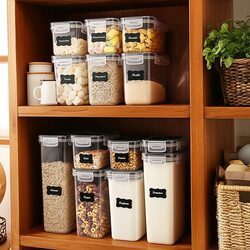 ZESTAW POJEMNIKÓW NA ŻYWNOŚĆ x8 szczelne organizery do szafek z naklejkami