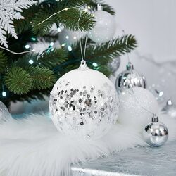 Bombka choinkowa z cekinami biała srebrna 10 cm dekorowana ozdoba duża