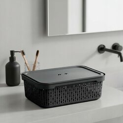 Koszyk organizer czarny 30x20 cm z pokrywką plastikowy do szuflady