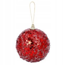 Bombka choinkowa brokatowa czerwona w gwiazdki 8 cm ozdoba nietłukąca