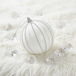 BOMBKA CHOINKOWA 8 cm z koralikami błyszcząca biała ozdoba świąteczna duża