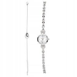 ZEGAREK DAMSKI Z BRANSOLETKĄ biżuteryjny komplet srebrny stalowy dla żony