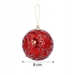 Bombka choinkowa brokatowa czerwona w gwiazdki 8 cm ozdoba nietłukąca