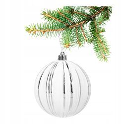 Bombka choinkowa karbowana biała w srebrne paski 10 cm duża nietłukąca