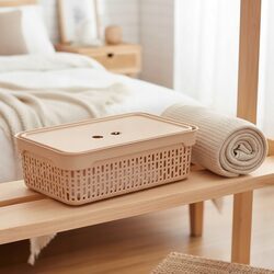 Koszyk organizer beżowy 30x20x9 plastikowy pojemnik z pokrywką do szuflady