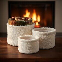 Pudełka do przechowywania zestaw x3 kremowe okrągłe pluszowe organizery