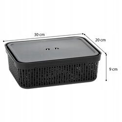 Koszyk organizer czarny 30x20 cm z pokrywką plastikowy do szuflady