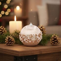 BOMBKA CHOINKOWA 10 cm szampańska baza z błyszczącymi cekinami ozdoba