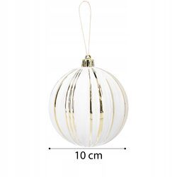Bombka choinkowa elegancka biała ze złotymi żłobieniami 10 cm duża