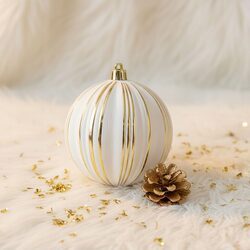 Bombka choinkowa elegancka biała ze złotymi żłobieniami 10 cm duża