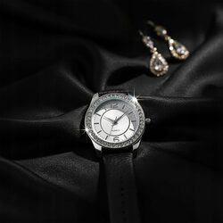 Zegarek damski elegancki klasyczny czarny skórzany pasek prezent dla mamy