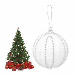 BOMBKA CHOINKOWA 8 cm z koralikami błyszcząca biała ozdoba świąteczna duża