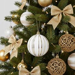 Bombka choinkowa biało złota 8 cm dekorowana ozdoba na choinkę duża