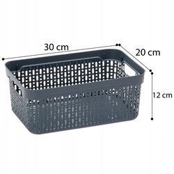 Koszyk organizer 30x20x12 cm szary plastikowy ażurowy pojemnik do szuflady