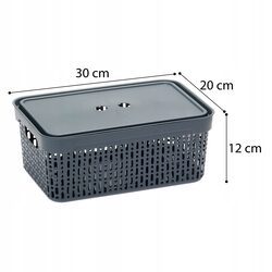 Koszyk organizer szary 30x20x12 cm pojemnik plastikowy z pokrywką