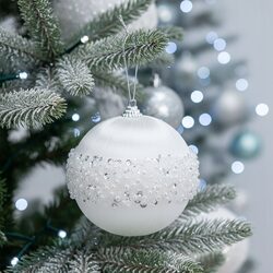 BOMBKA CHOINKOWA XXL 8 cm biała z lśniącymi koralikami duża bombka ozdobna