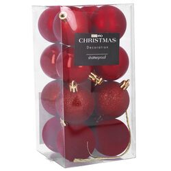 Bombki choinkowe nietłukące czerwone zestaw 16 sztuk 6 cm plastikowe