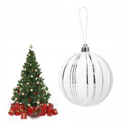 Bombka choinkowa karbowana biała w srebrne paski 10 cm duża nietłukąca