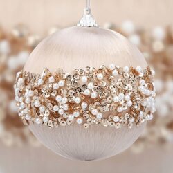 BOMBKA CHOINKOWA 10 cm szampańska baza z błyszczącymi cekinami ozdoba