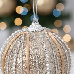 BOMBKA CHOINKOWA XXL 8 cm złota z perełkami brokatowa duża bombka ozdobna