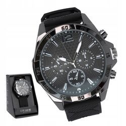 Zegarek męski czarny pasek silikonowy na prezent dla taty męża w pudełku