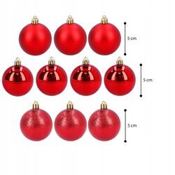Bombki choinkowe zestaw 10 sztuk czerwone 5 cm mix nietłukące