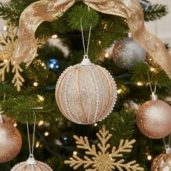 BOMBKA CHOINKOWA XXL 8 cm złota z perełkami brokatowa duża bombka ozdobna