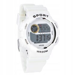 Zegarek sportowy biały damski elektroniczny stoper alarm podświetlenie led