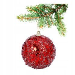 Bombka choinkowa brokatowa czerwona w gwiazdki 8 cm ozdoba nietłukąca