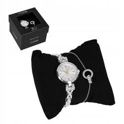 ZEGAREK DAMSKI Z BRANSOLETKĄ biżuteryjny komplet srebrny stalowy dla żony