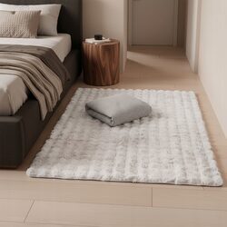 Dywan 100 x 150 biały miękki pluszowy puszysty antypoślizgowy z fakturą