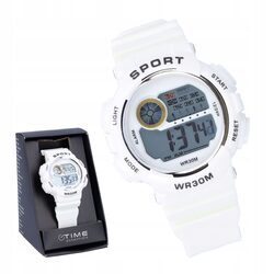 Zegarek sportowy biały damski elektroniczny stoper alarm podświetlenie led