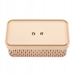 Koszyk organizer beżowy 30x20x9 plastikowy pojemnik z pokrywką do szuflady