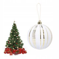 Bombka choinkowa elegancka biała ze złotymi żłobieniami 10 cm duża