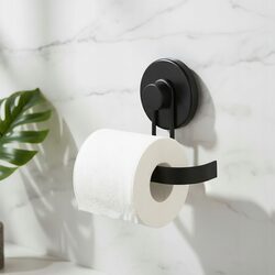 Uchwyt na papier toaletowy na przyssawkę czarny metalowy bez wiercenia loft