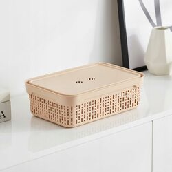 Koszyk organizer beżowy 30x20x9 plastikowy pojemnik z pokrywką do szuflady
